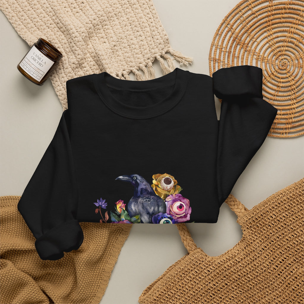 Surreal Raven & Wildflowers Crewneck Sweatshirt