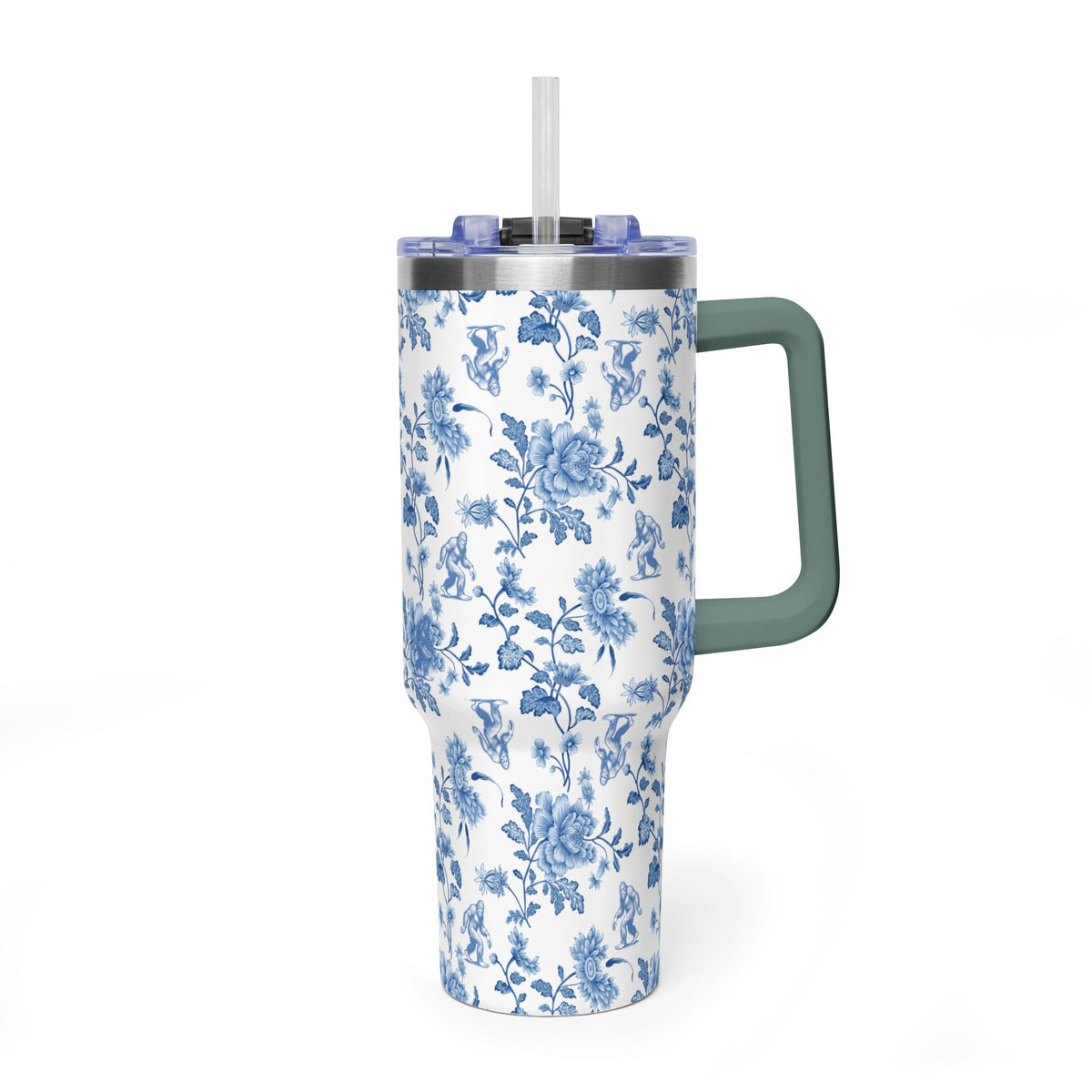 40oz Bigfoot Floral Vacuum Tumbler – Insulated Travel Mug with Straw