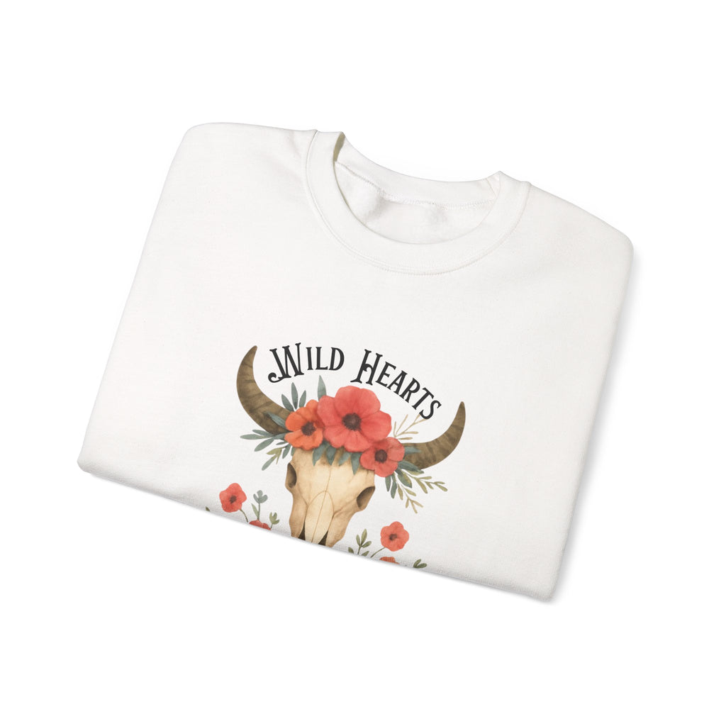 Crewneck Sweatshirt — Wild Hearts Wild Flowers Skull Floral Graphic