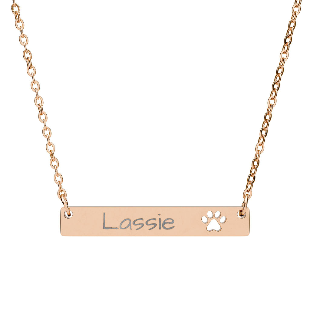 Personalize it! Engraved Paw Bar Necklace - Pet Name Jewelry