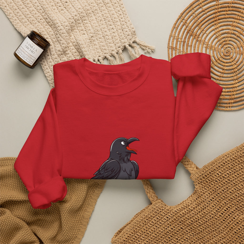 Crewneck Sweatshirt — Screaming Crow Graphic with "FUC AWF" Text