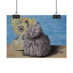 Cat with Sunflowers Poster — Rolled Art Print