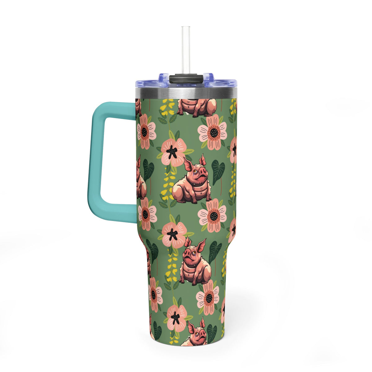 40oz Floral Squonk Tumbler — Insulated Vacuum Travel Mug