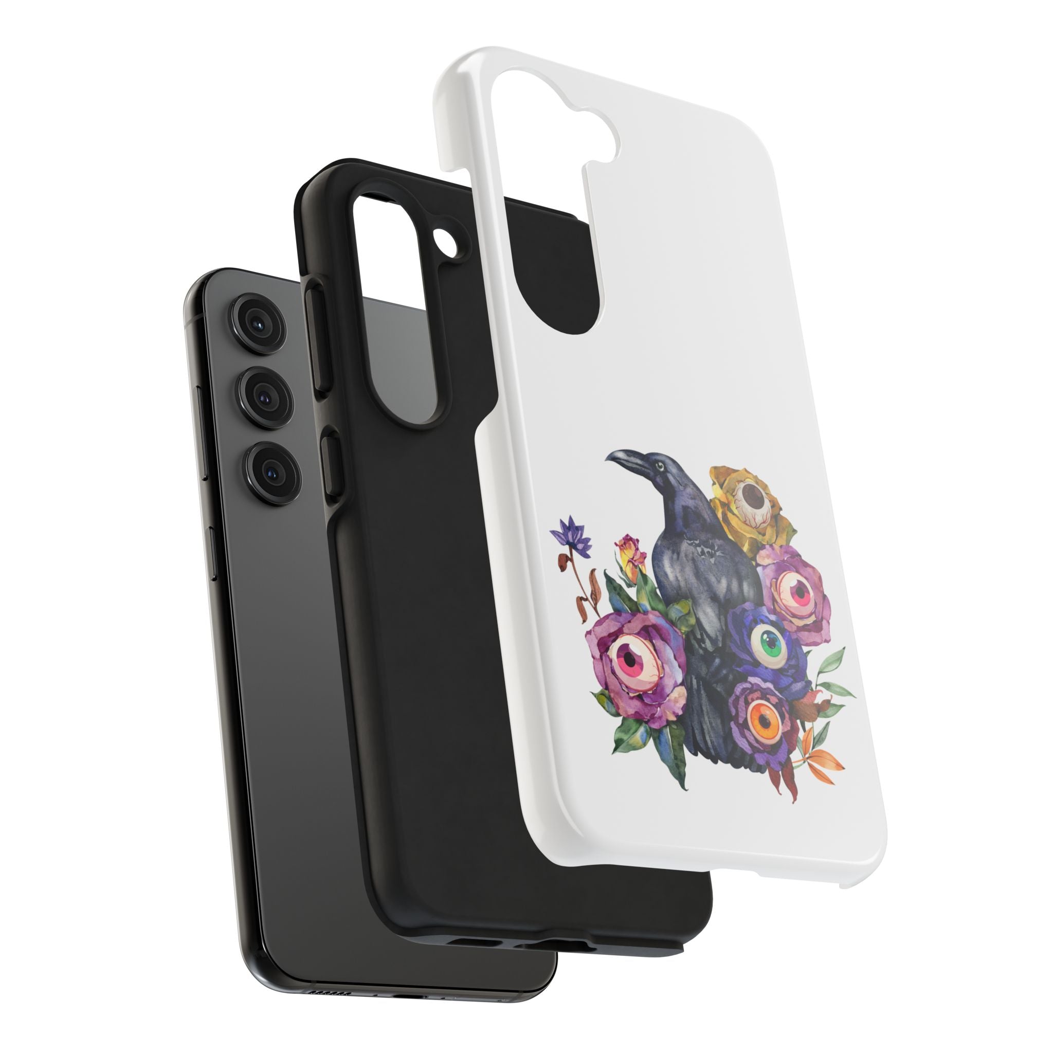 'Surreal' Tough Phone Case — Protective Phone Cover with Raven and Bouquet Design