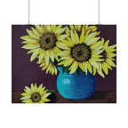 Yellow Sunflowers in Blue Vase Rolled Art Print