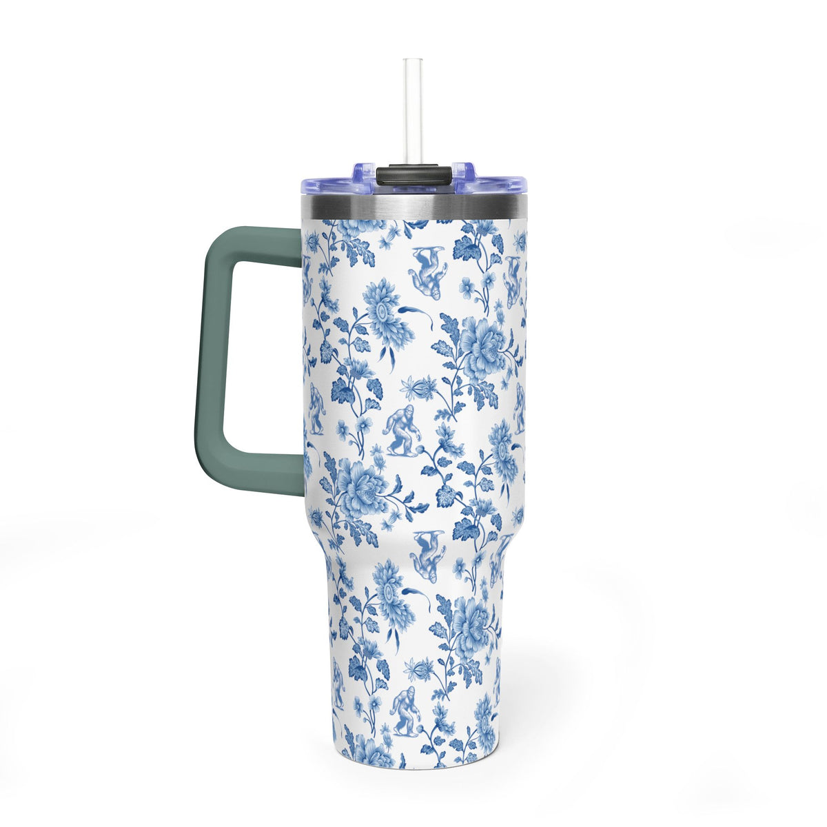 40oz Bigfoot Floral Vacuum Tumbler – Insulated Travel Mug with Straw