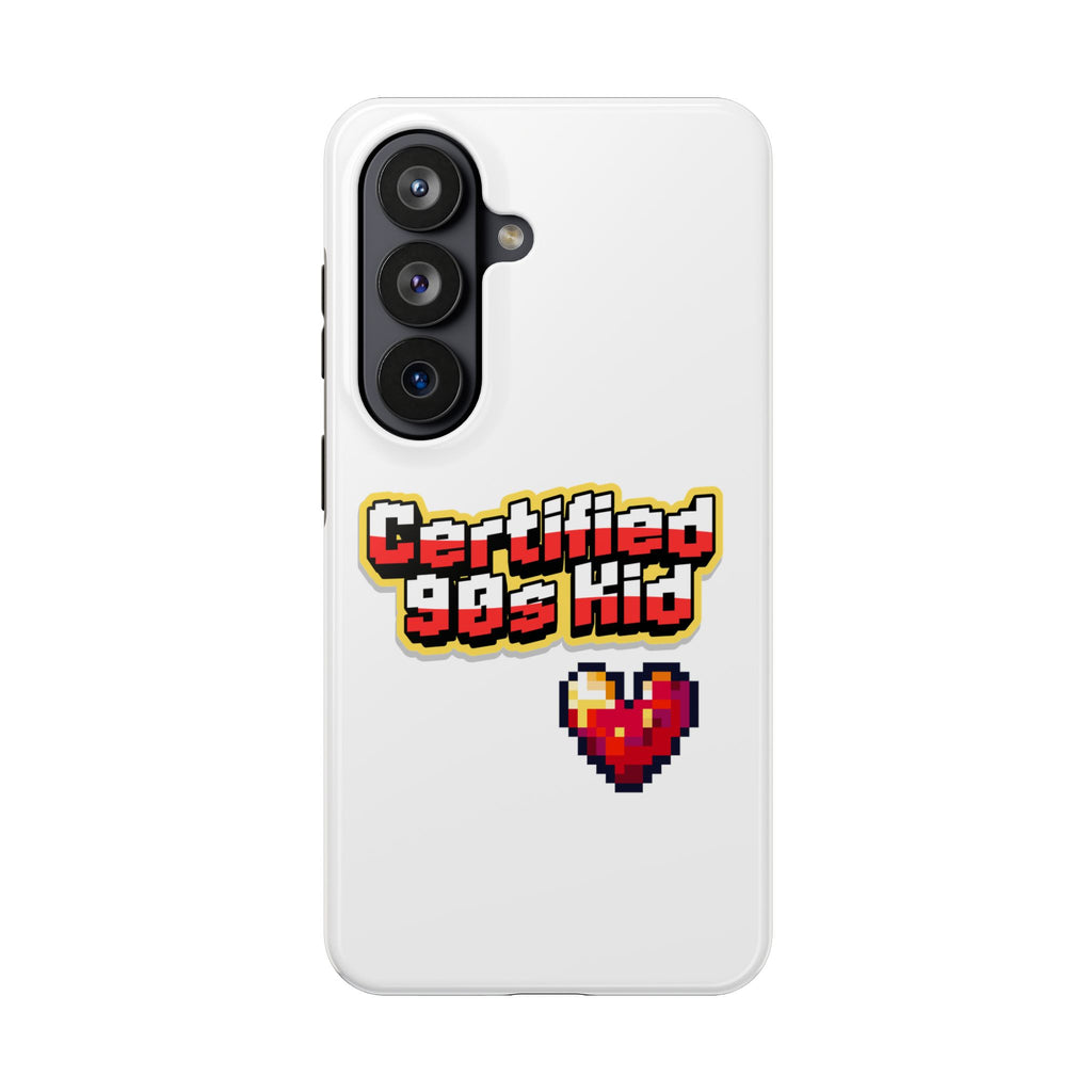 Certified 90s Kid Tough Phone Case — Retro Pixel Art Heart Protective Cover