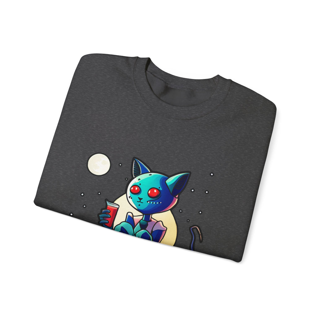 Alien Cat Crewneck Sweatshirt — Neon Cosmic Cat Graphic
