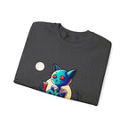 Alien Cat Crewneck Sweatshirt — Neon Cosmic Cat Graphic