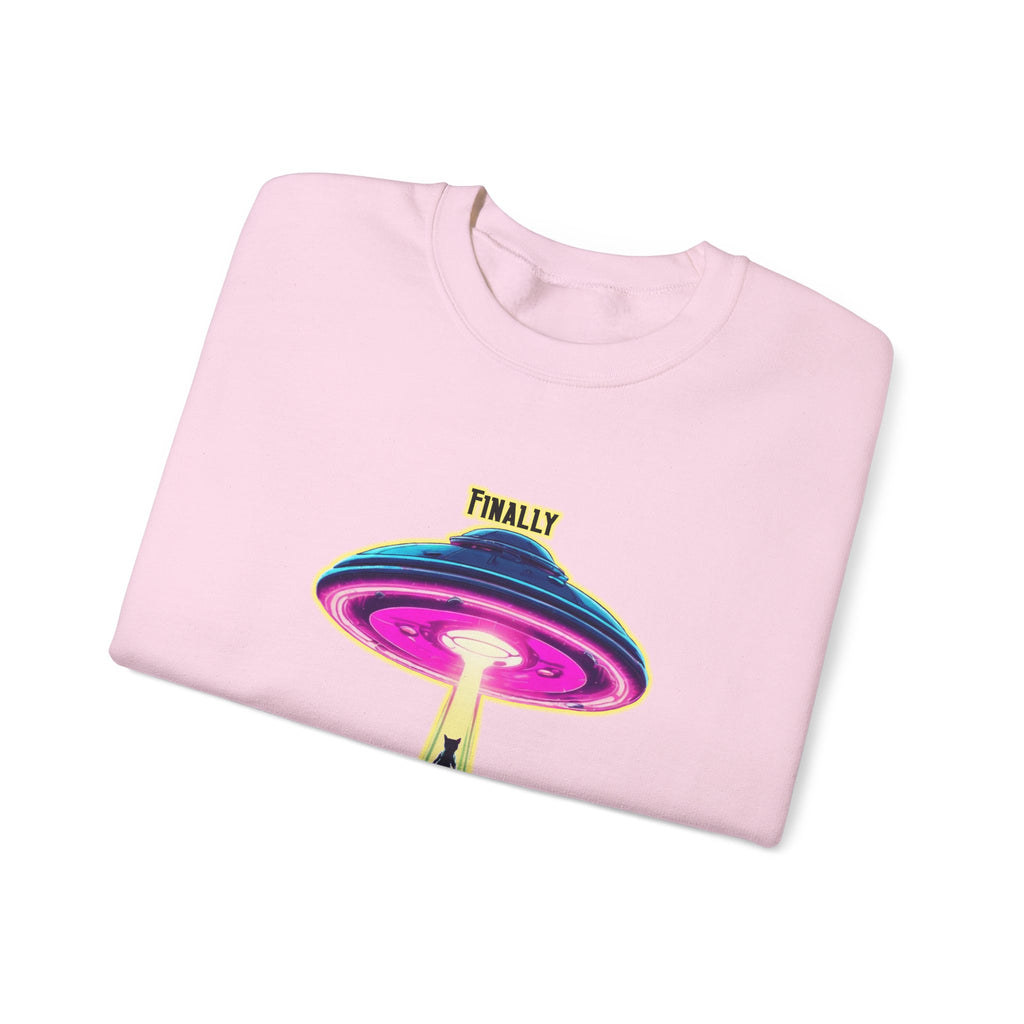 Crewneck Sweatshirt — "Finally We Found Intelligent Life" Neon UFO Graphic
