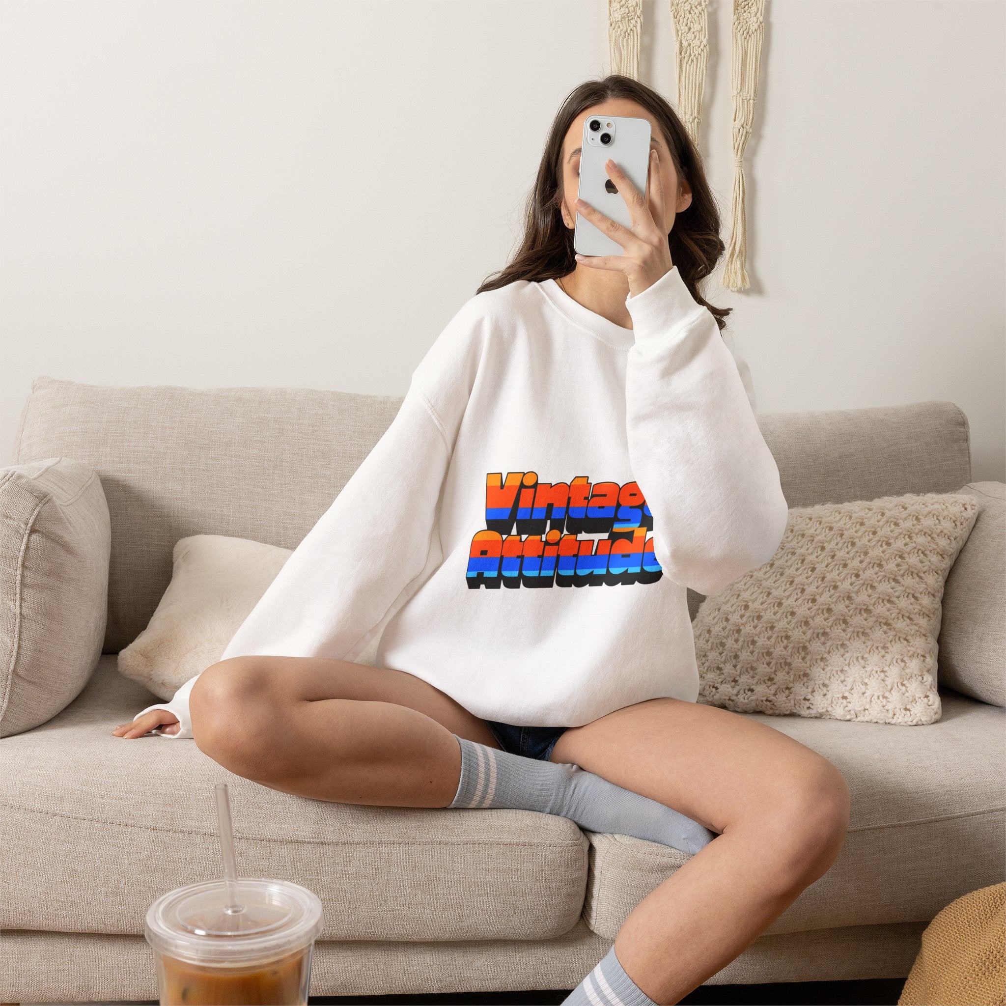 Vintage Attitude Crewneck Sweatshirt — Retro 70s Striped Text Pullover