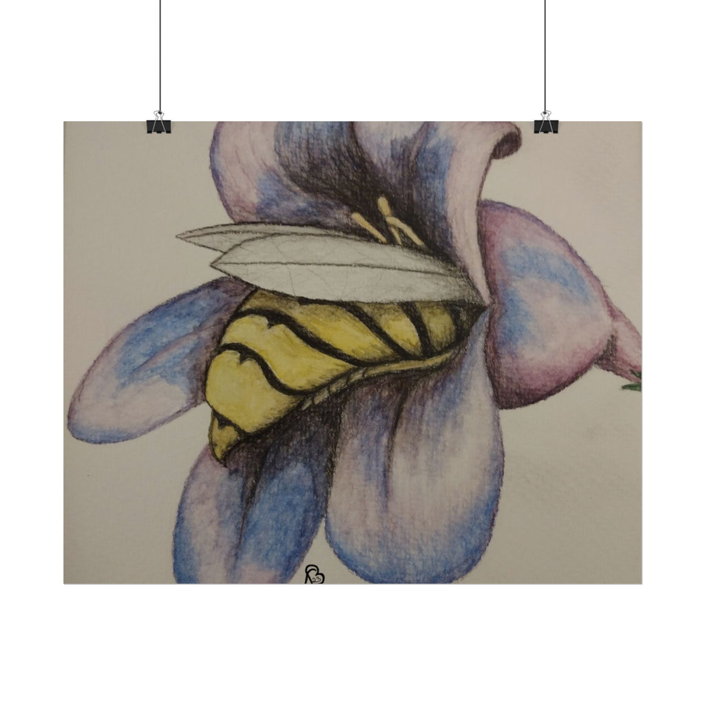 Bee in Blue Flower Poster — Rolled Botanical Art Print