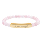 Personalize it! Engravable Natural Stone Stretch Bracelet — Bar Bead Bracelet ("I am enough")
