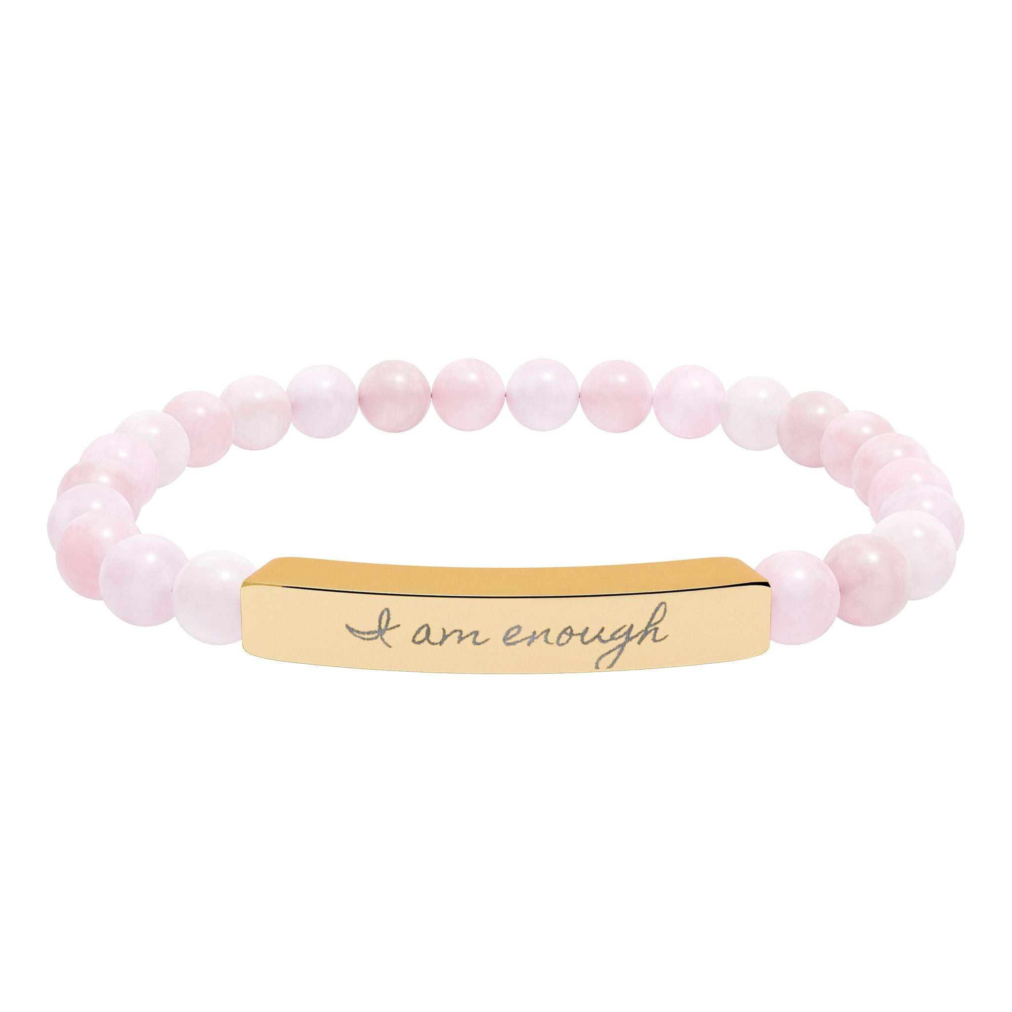 Personalize it! Engravable Natural Stone Stretch Bracelet — Bar Bead Bracelet ("I am enough")