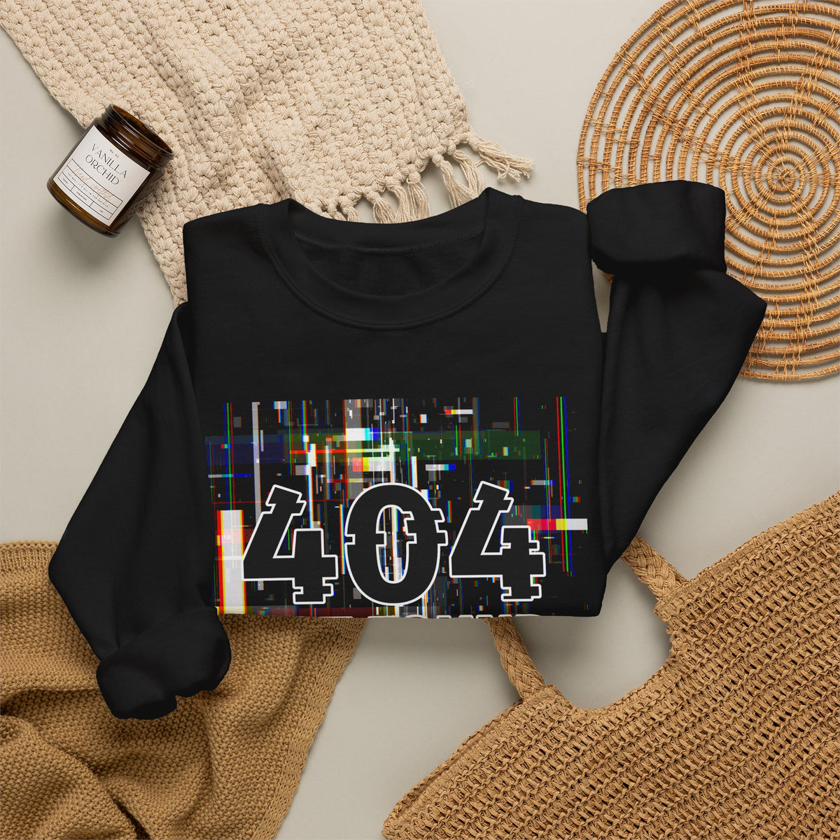 404 Not Found Crewneck Sweatshirt — Glitch Tech Graphic Pullover