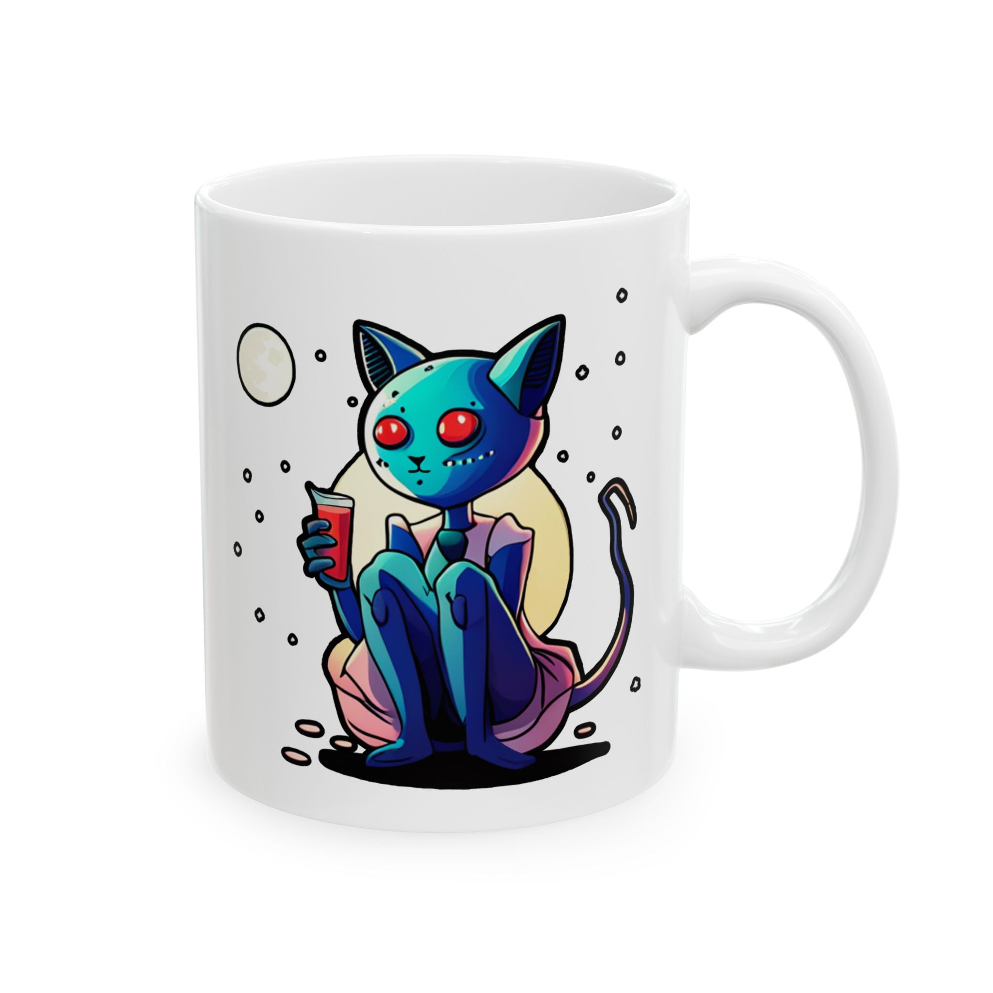 Alien Cat Ceramic Mug — Colorful Space Kitty Coffee Cup (11oz/15oz)