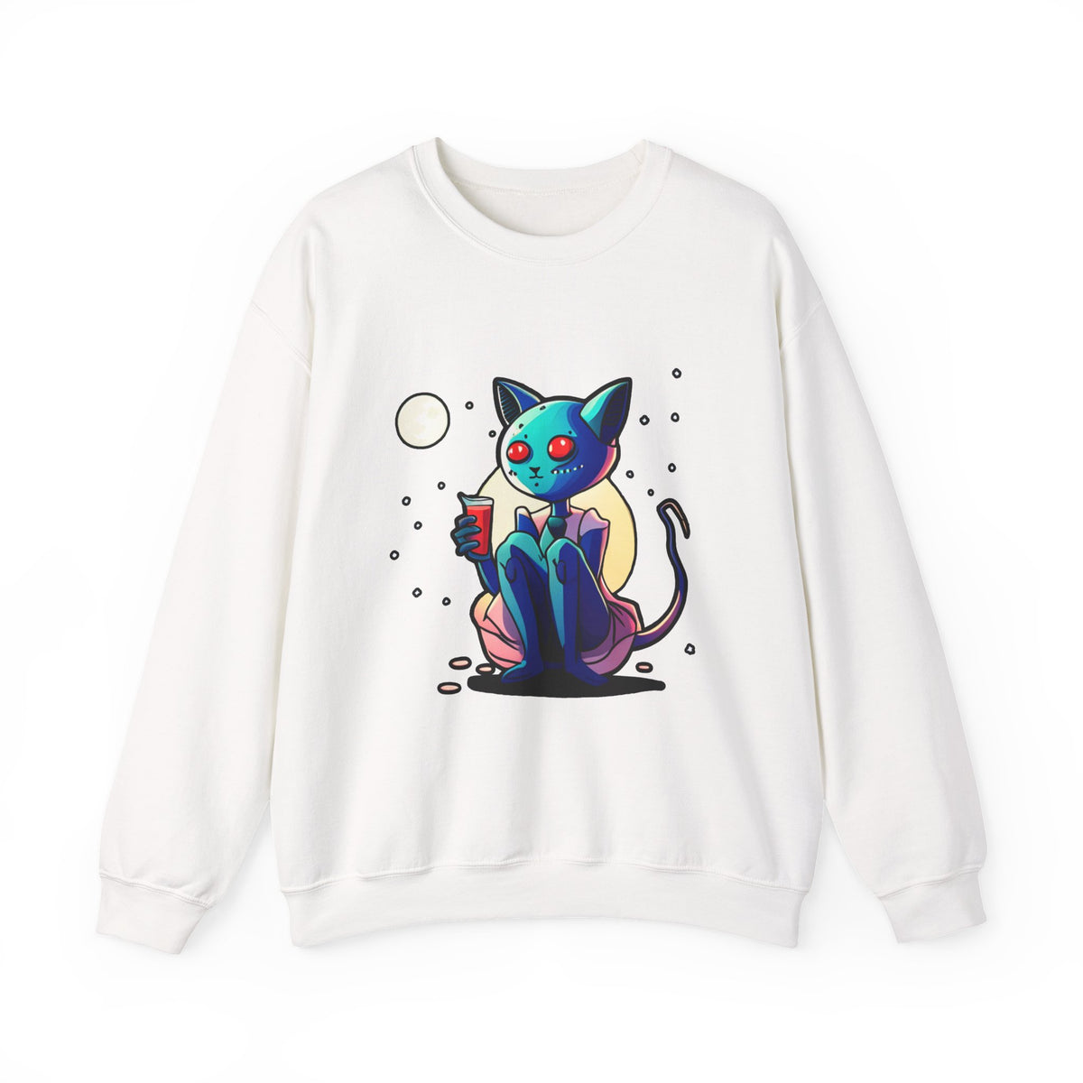 Alien Cat Crewneck Sweatshirt — Neon Cosmic Cat Graphic