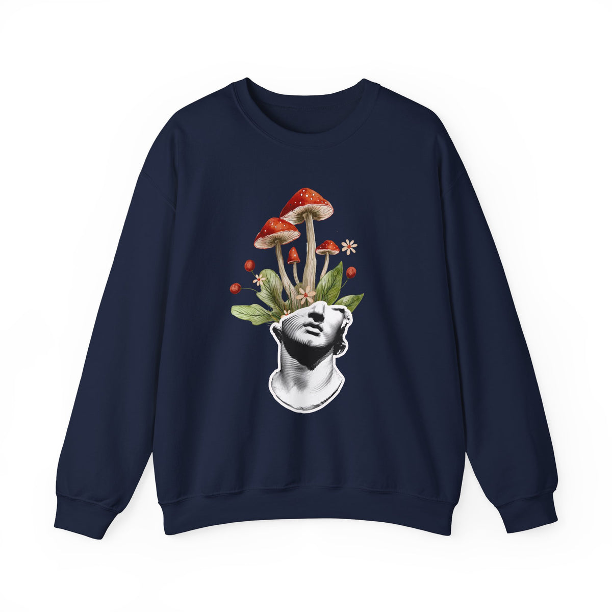 Mushroom Head Art Sweatshirt — Surreal Botanical Crewneck