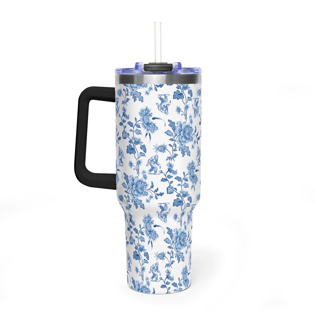 40oz Bigfoot Floral Vacuum Tumbler – Insulated Travel Mug with Straw