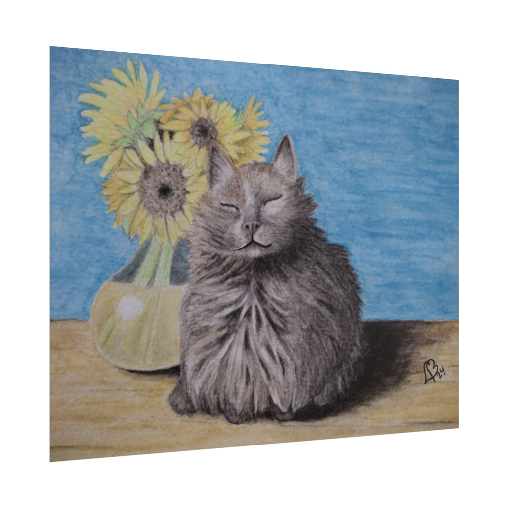 Cat with Sunflowers Poster — Rolled Art Print