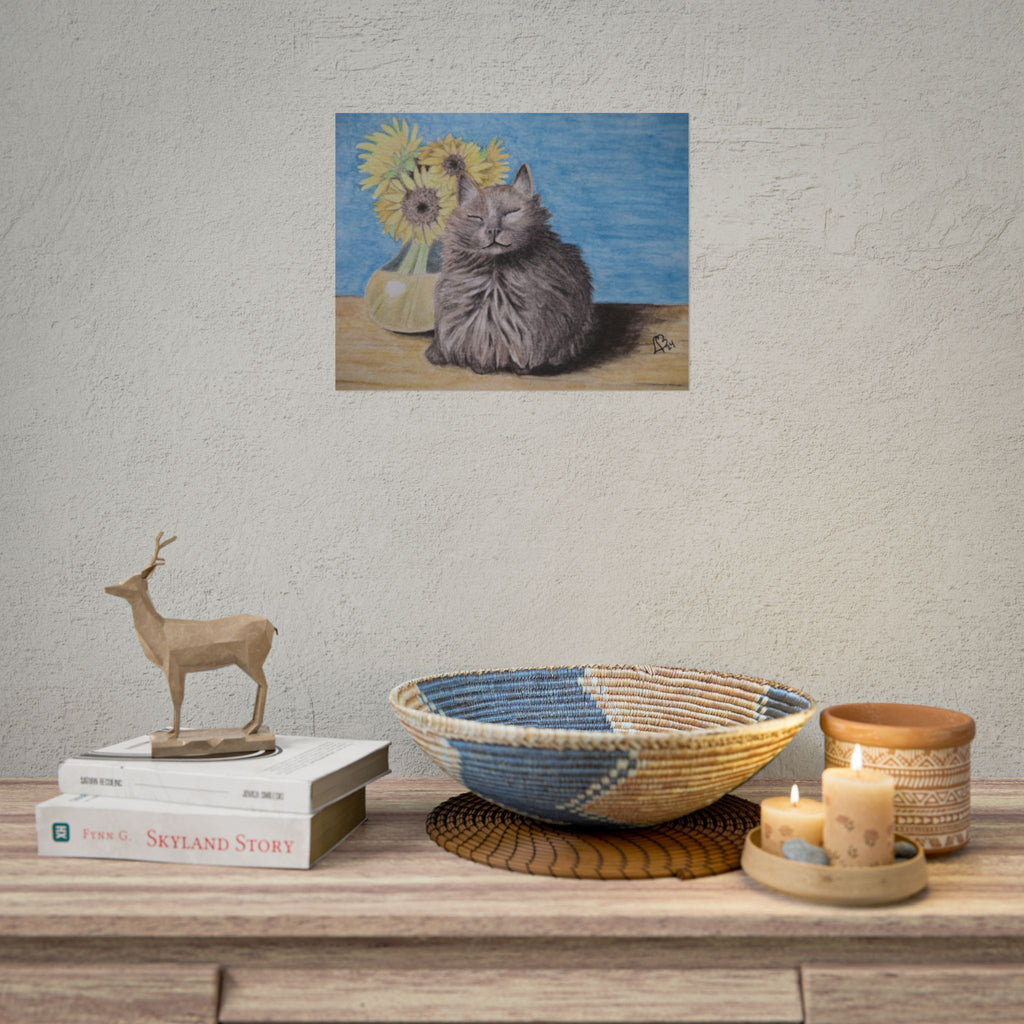 Cat with Sunflowers Poster — Rolled Art Print