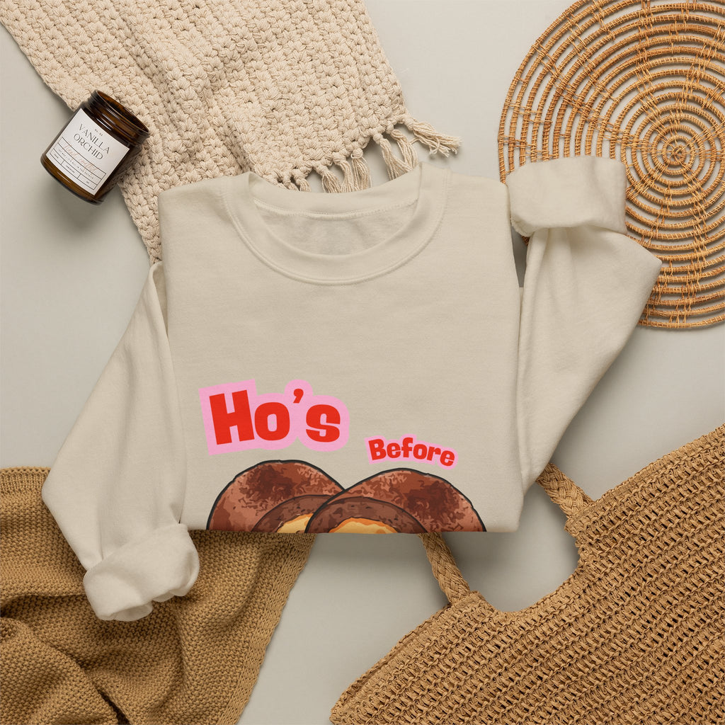 Crewneck Sweatshirt — "Ho's Before Bros" Food Pun Graphic