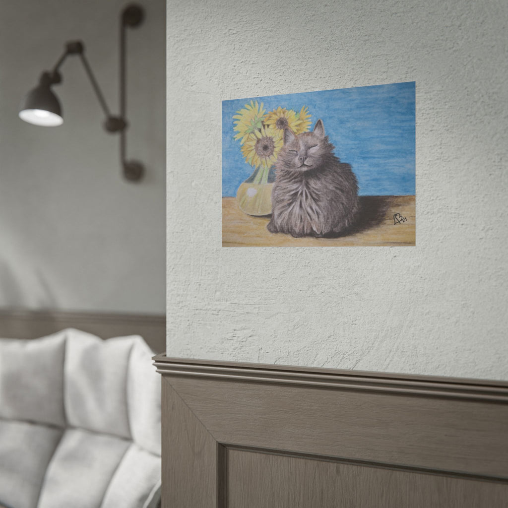 Cat with Sunflowers Poster — Rolled Art Print