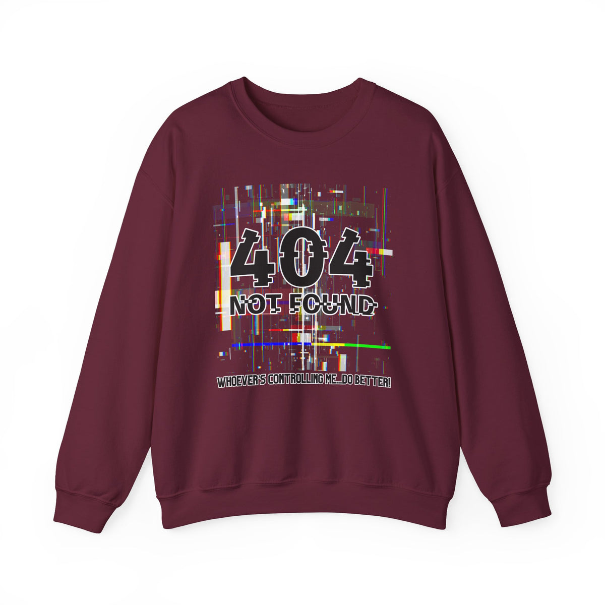 404 Not Found Crewneck Sweatshirt — Glitch Tech Graphic Pullover