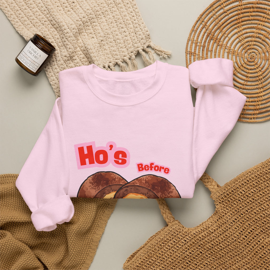 Crewneck Sweatshirt — "Ho's Before Bros" Food Pun Graphic