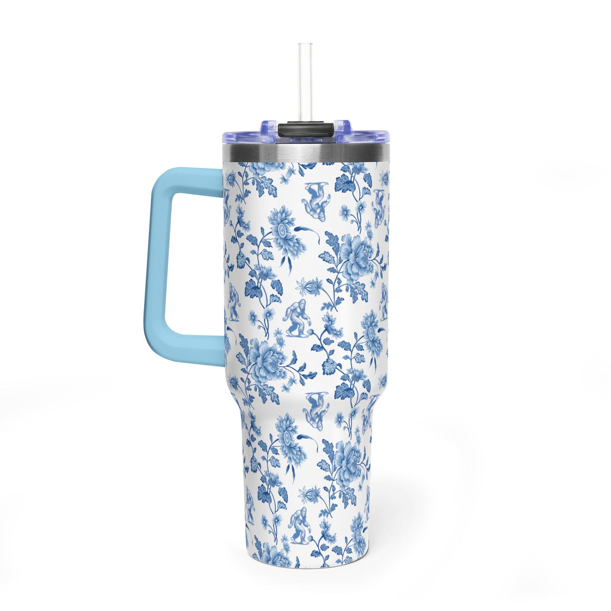 40oz Bigfoot Floral Vacuum Tumbler – Insulated Travel Mug with Straw