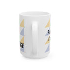 Pastel Geometric Ceramic Mug — 'Fueled by Caffeine...and RAGE' Patterned Coffee Cup (11oz, 15oz)