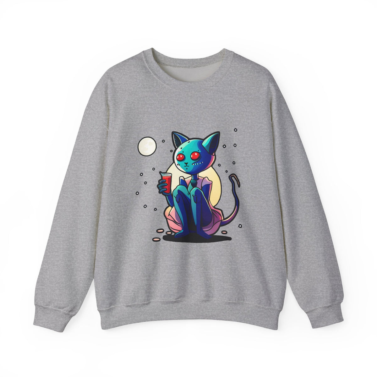 Alien Cat Crewneck Sweatshirt — Neon Cosmic Cat Graphic