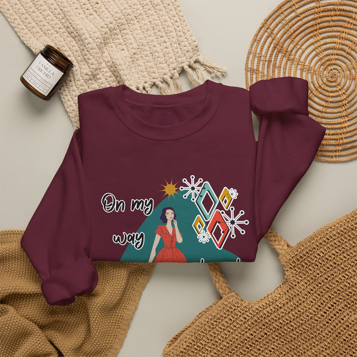 Crewneck Sweatshirt — "On My Way to Not Give a Shit" Retro Graphic