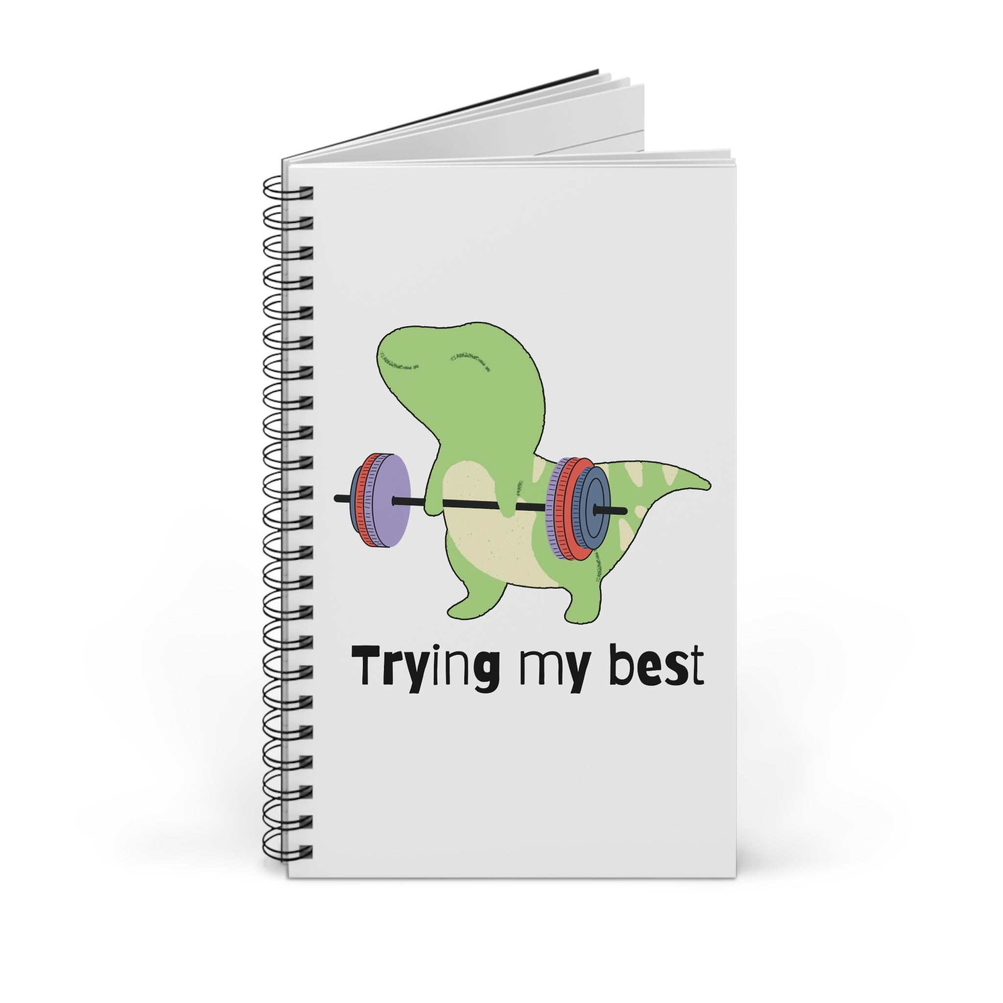Trying My Best Spiral Journal — Cute Dino Motivational Notebook for School & Fitness