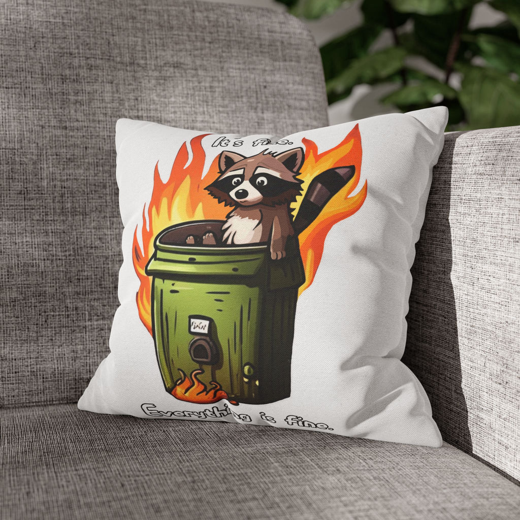 Funny 'It's Fine' Trash Panda Throw Pillowcase — Cute Raccoon In Flames Decorative Cushion Cover