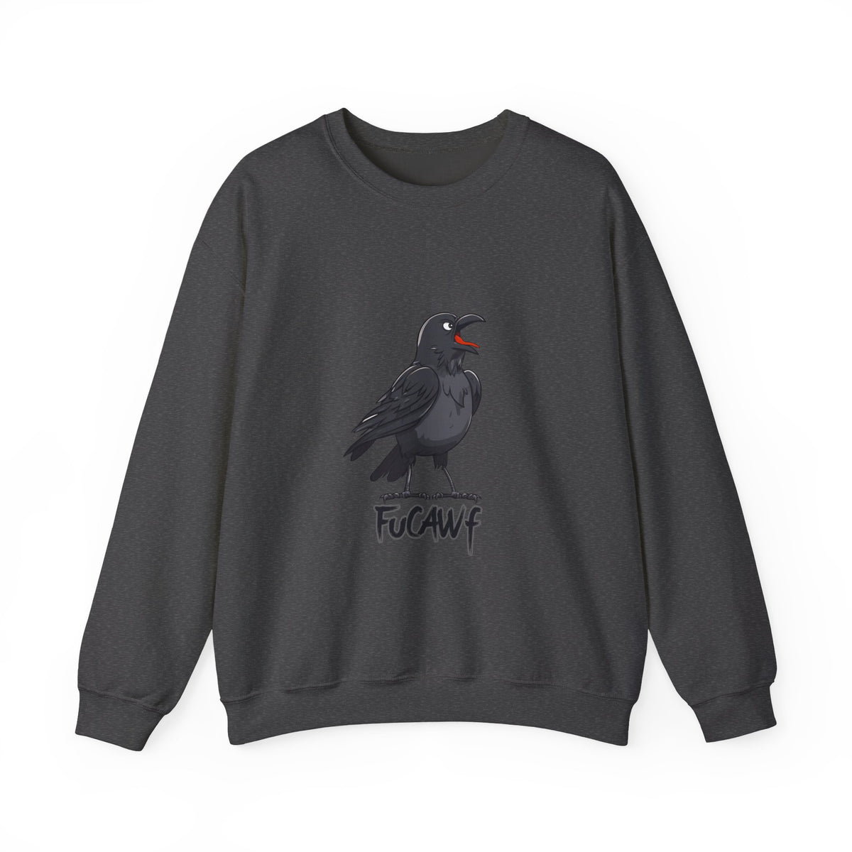 Crewneck Sweatshirt — Screaming Crow Graphic with "FUC AWF" Text