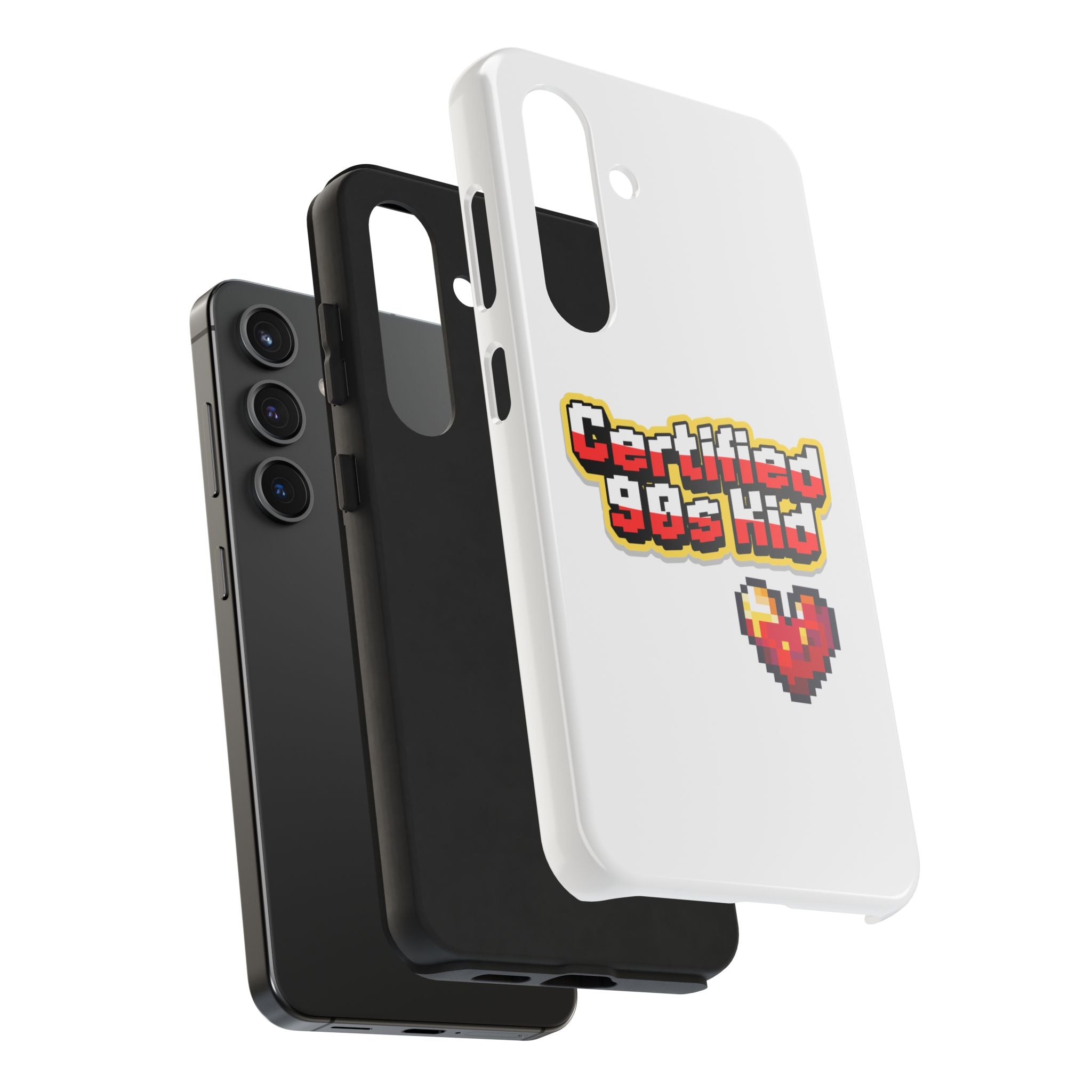 Certified 90s Kid Tough Phone Case — Retro Pixel Art Heart Protective Cover