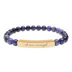 Personalize it! Engravable Natural Stone Stretch Bracelet — Bar Bead Bracelet ("I am enough")