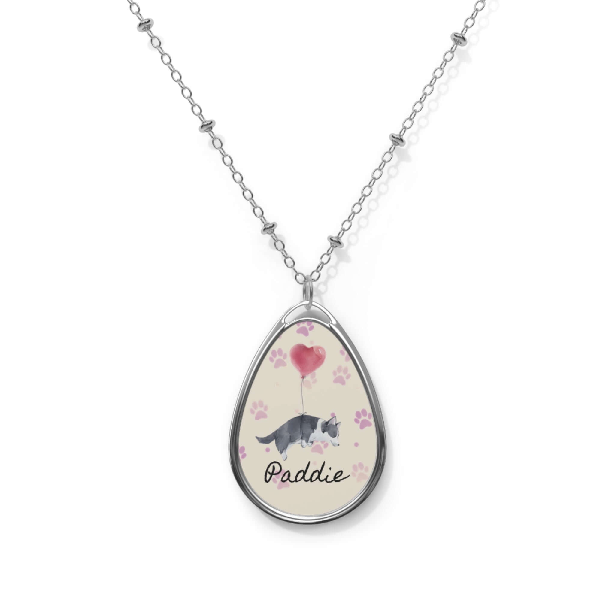 Personalized Pet Oval Necklace – Custom Name Paw Print Memorial Pendant