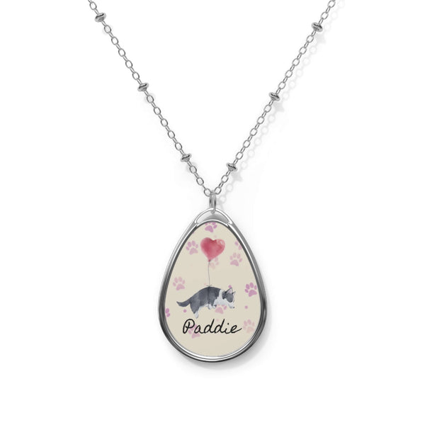 Personalized Pet Oval Necklace – Custom Name Paw Print Memorial Pendant