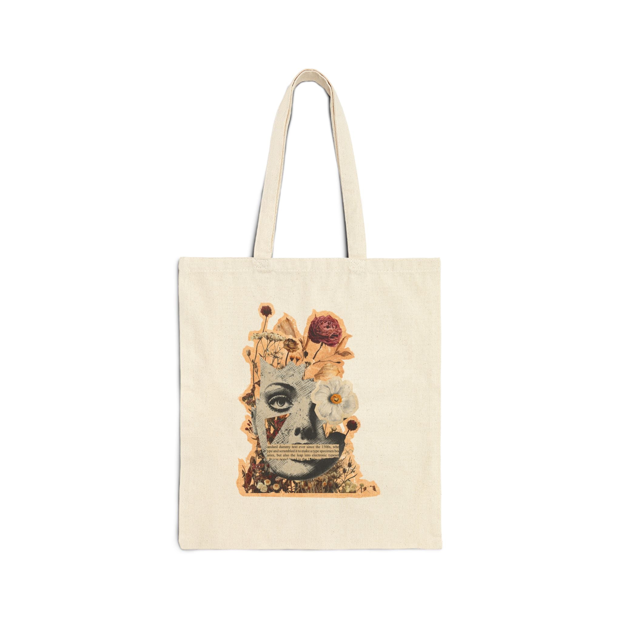 'Shut Up & Be Pretty' Canvas Tote Bag — Vintage Floral Face Collage Eco Shopper