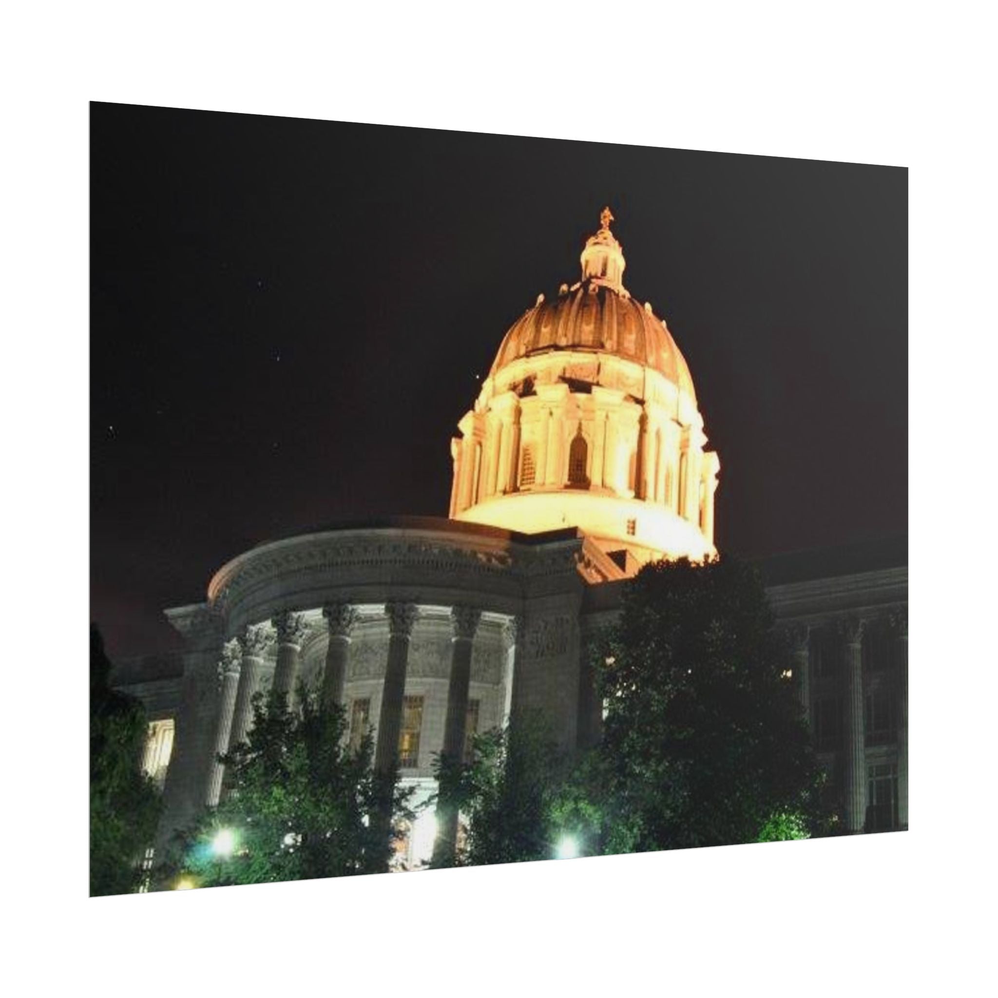 Nighttime Missouri Capitol Dome Rolled Poster — Illuminated Government Building Wall Art