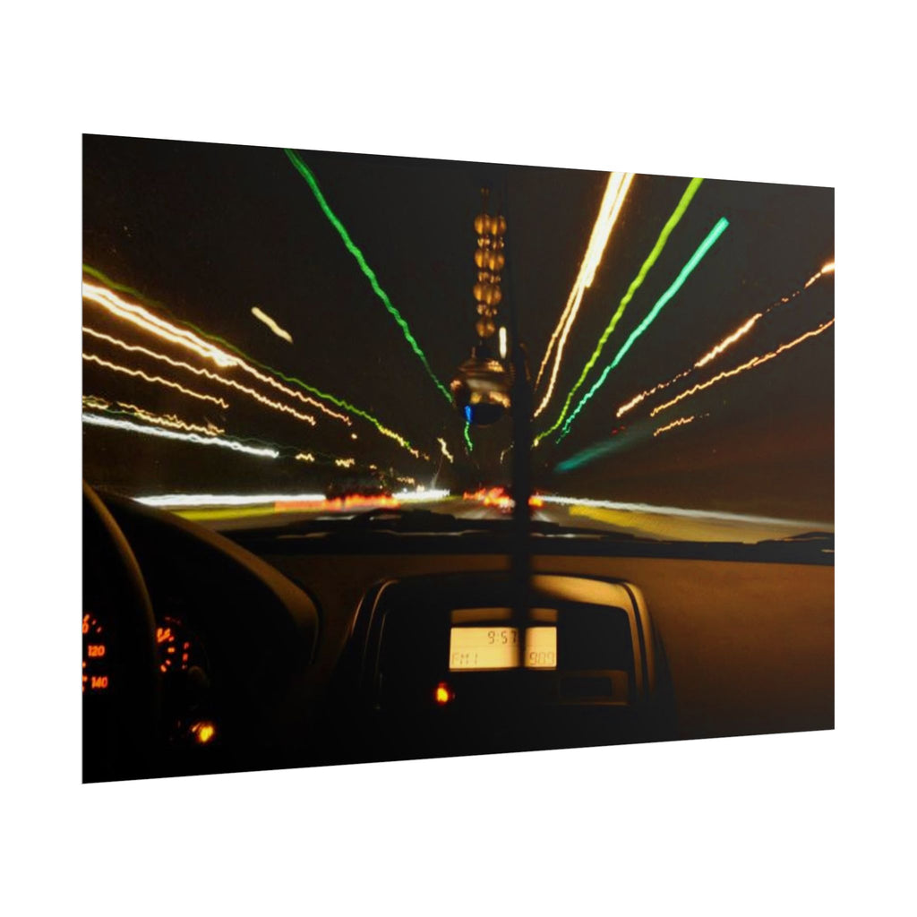 Night Drive Light Trails Poster - Rolled Wall Art