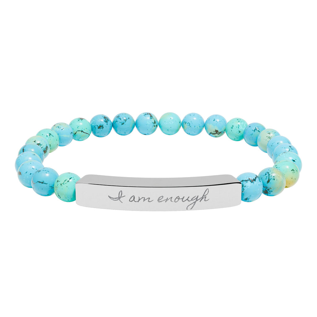 Personalize it! Engravable Natural Stone Stretch Bracelet — Bar Bead Bracelet ("I am enough")