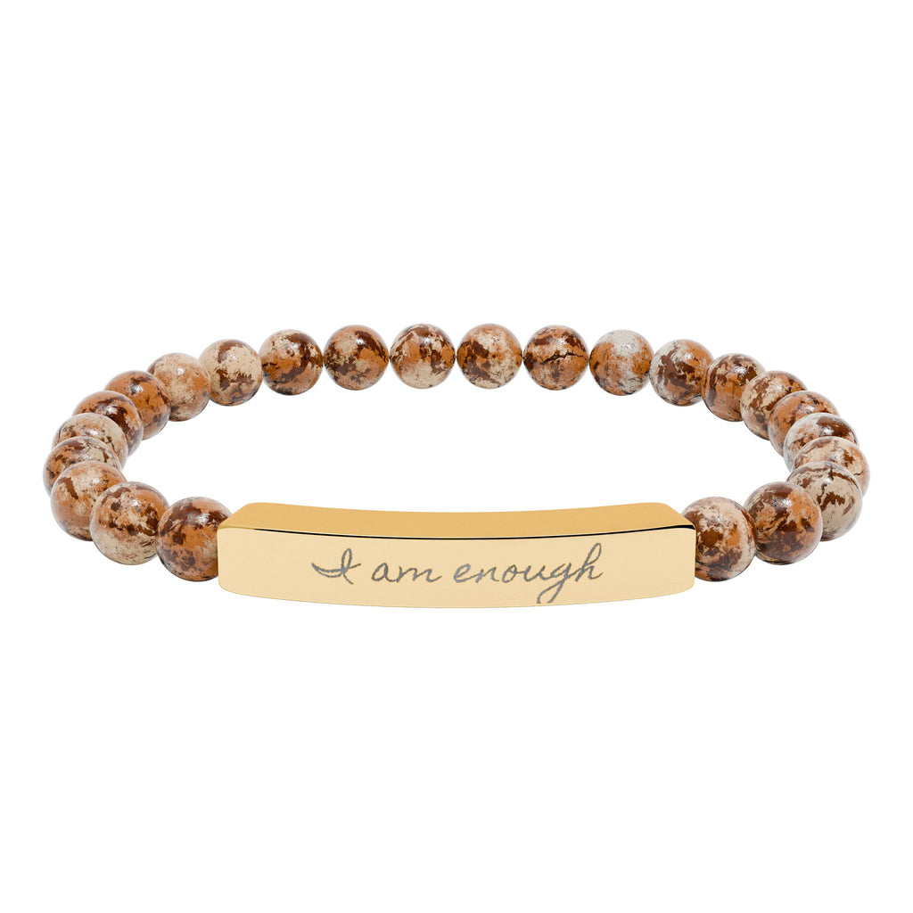 Personalize it! Engravable Natural Stone Stretch Bracelet — Bar Bead Bracelet ("I am enough")