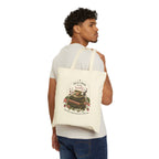 Tote Bag — 'True Crime & Tea' Vintage Bookstack Canvas Tote for Book Lovers