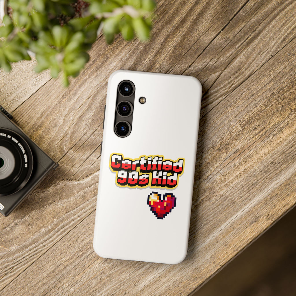 Certified 90s Kid Tough Phone Case — Retro Pixel Art Heart Protective Cover