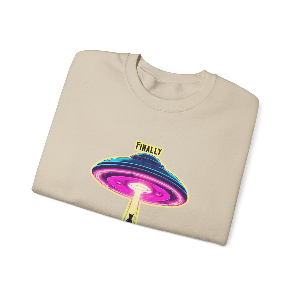 Crewneck Sweatshirt — "Finally We Found Intelligent Life" Neon UFO Graphic