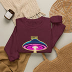 Crewneck Sweatshirt — "Finally We Found Intelligent Life" Neon UFO Graphic