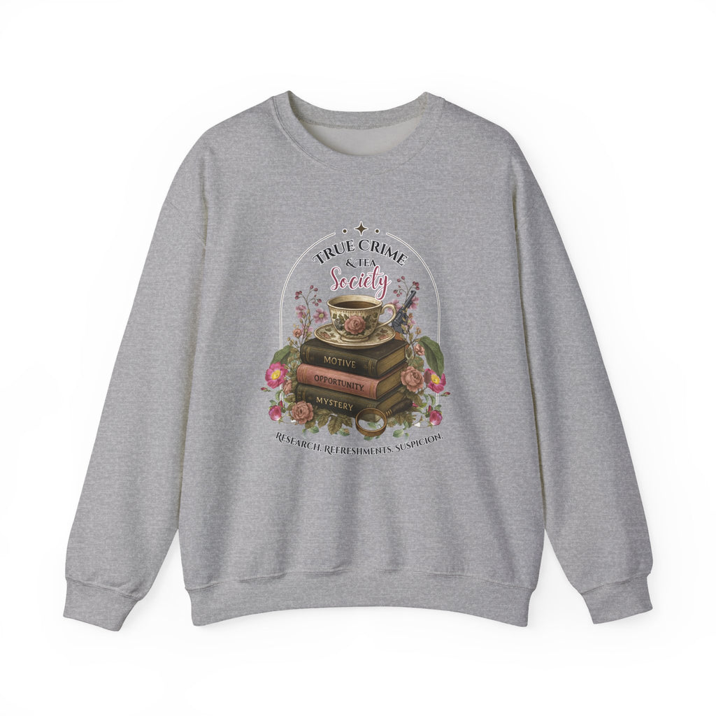 True Crime Book Club Sweatshirt — "True Crime & Tea" Vintage Stack Design